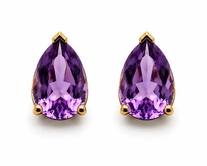 14K Gold Teardrop Earrings with Lilac Stone