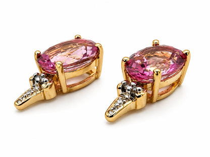 14K Gold Earrings with Pink Stone and Brilliant Details