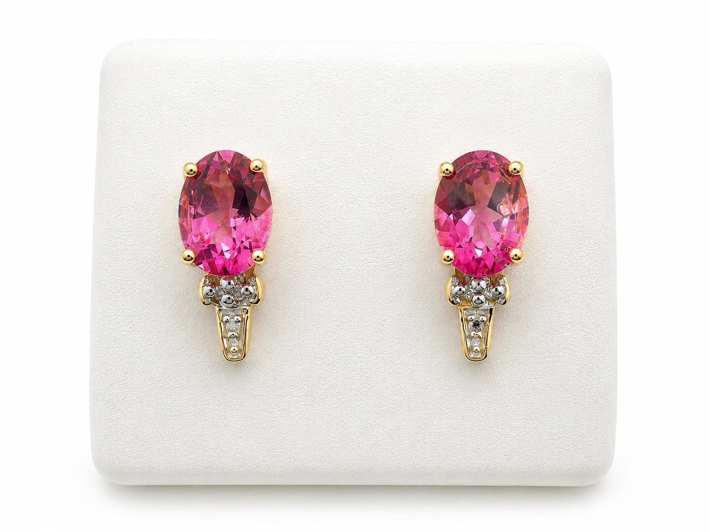 14K Gold Earrings with Pink Stone and Brilliant Details