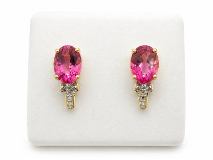 14K Gold Earrings with Pink Stone and Brilliant Details