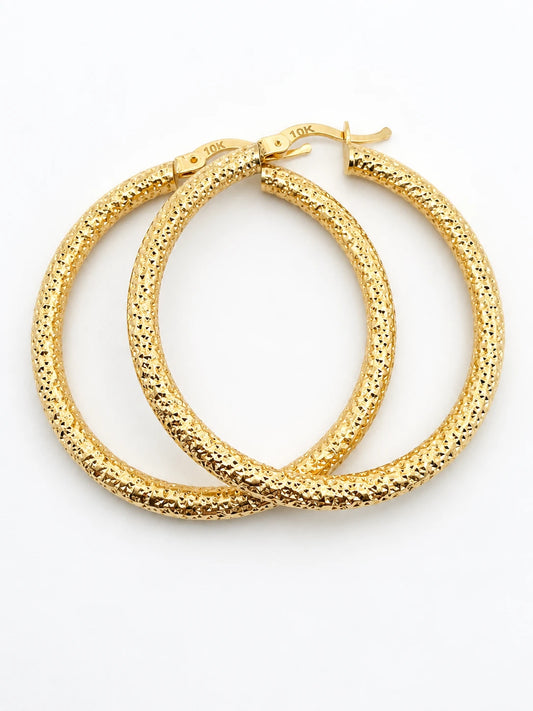 10K Gold Textured Hoop Earrings