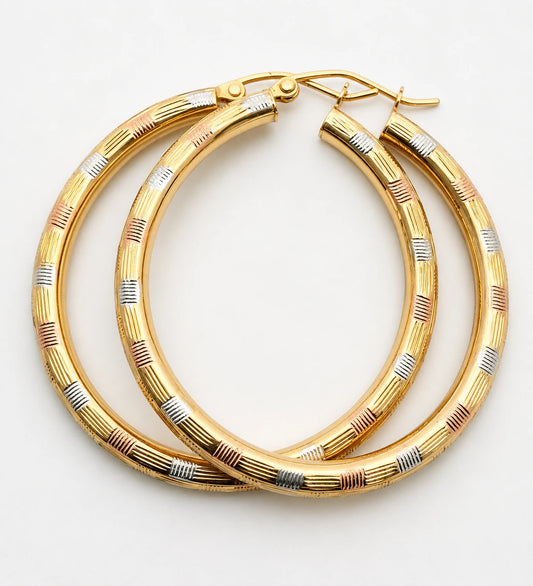 14K Gold Tri-Color Hoop Earrings