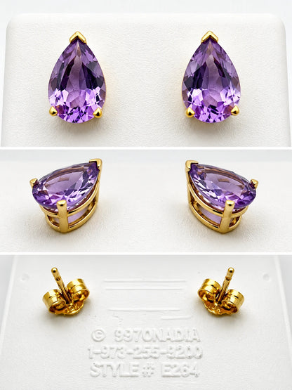 14K Gold Teardrop Earrings with Lilac Stone