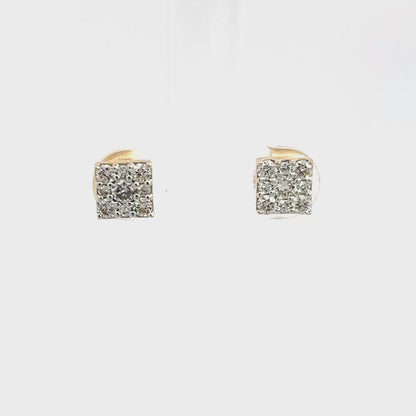 Yellow 14k gold stud earrings with square brilliant-cut diamonds