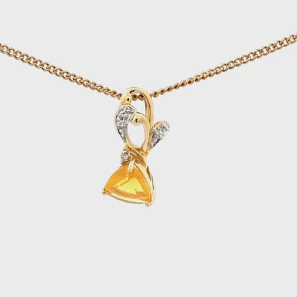 Pendant with Trilliant cut Citrine and diamonds in 14K Yellow Gold