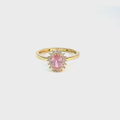 Ring in 10K yellow gold with cabochon-cut pink zirconia