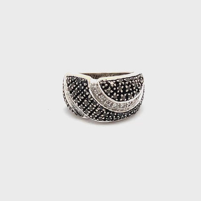 14k White Gold Ring with Brilliant Natural White and Black Diamonds