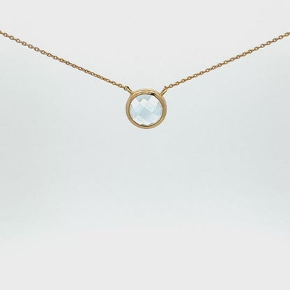 14k Yellow Gold Necklace with Blue Zirconia Pendant, 18 inches
