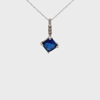 10k White Gold Pendant with Square Blue Zirconias