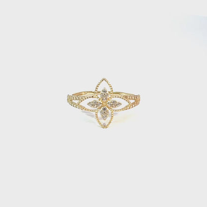 Floral Ring in 10K Yellow Gold with Brilliant Zirconia