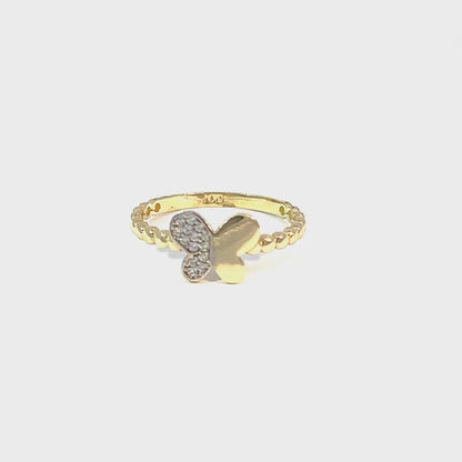 10K Yellow Gold Ring with Butterfly Design and Cubic Zirconia