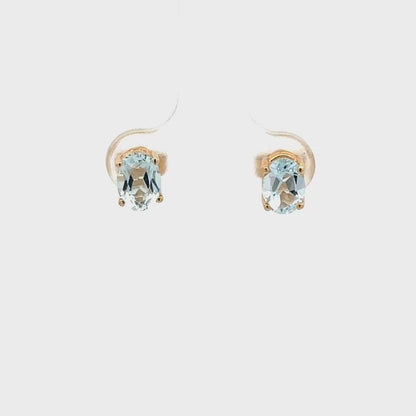 14k Yellow Gold Earrings with Brilliant Cut Oval Aquamarines