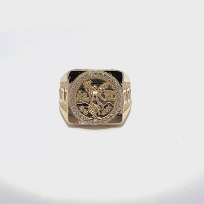 10K Yellow Gold Signet Ring with Cubic Zirconia and Angel of Independence Design