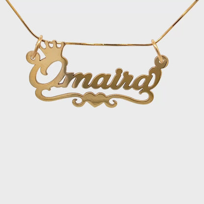 Personalized Yellow Gold Necklace with Name and Crown Charm