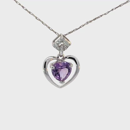 Purple Zirconia Pendant in Heart Shape, 10K White Gold