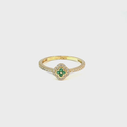 Multi-stone ring in 10K yellow gold with white and green zirconia